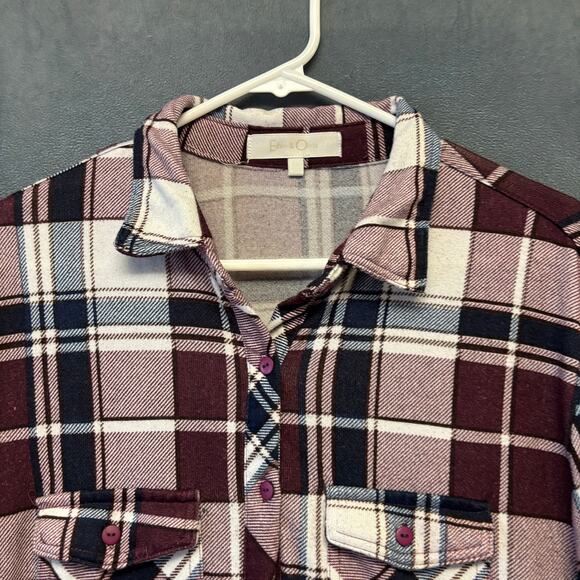 Eden & Olivia 1X Plaid Button Front Tunic Top Burgundy Navy Soft Stretch Country - Picture 5 of 11